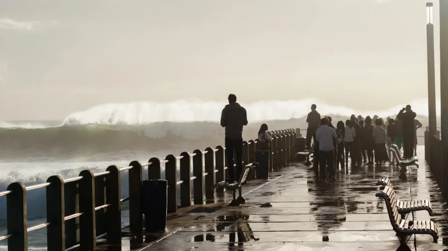 people beach pier waves