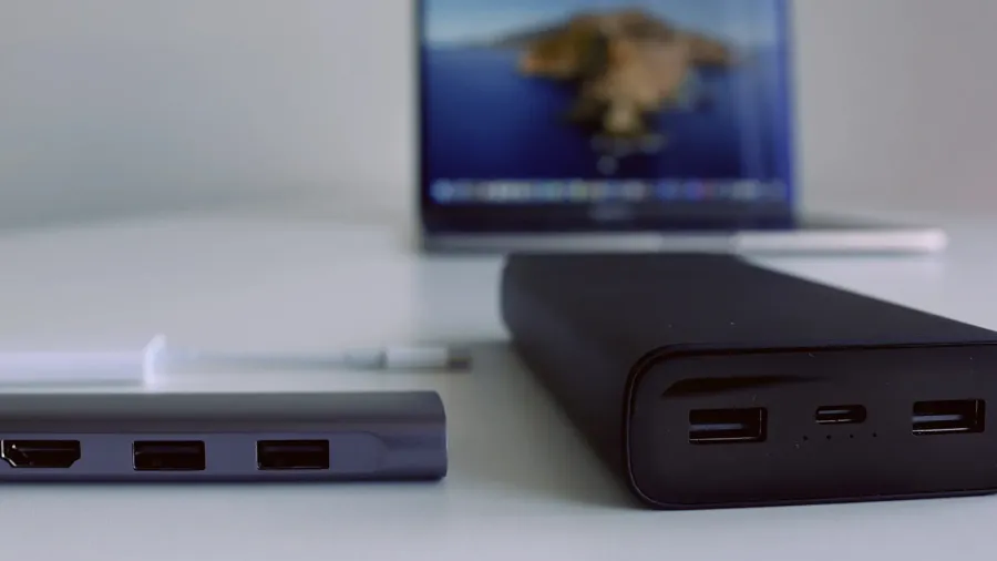 portable charger for mobile devices on the background of white