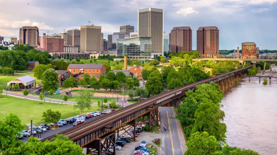 richmond virginia usa downtown skyline on the james river