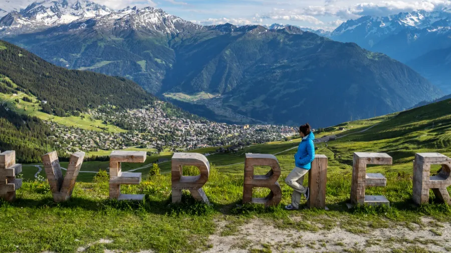 scenery view of verbier village surrounded with beautiful swiss alps