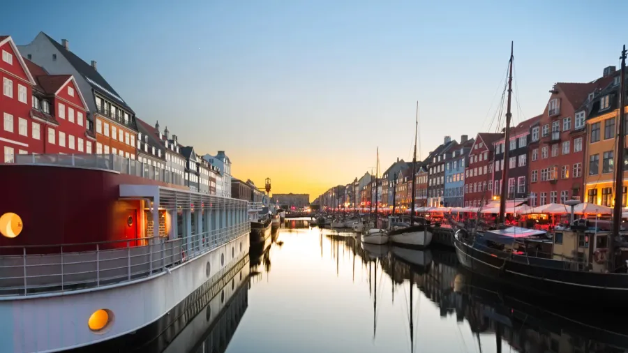 ships in nyhavn at sunset copenhagen denmark