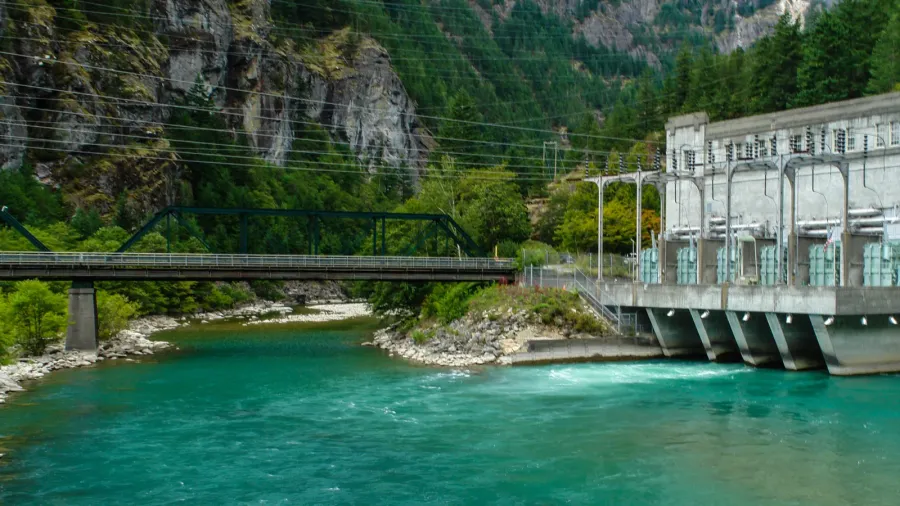 skagit river at gorge dam in ross lake national recreation