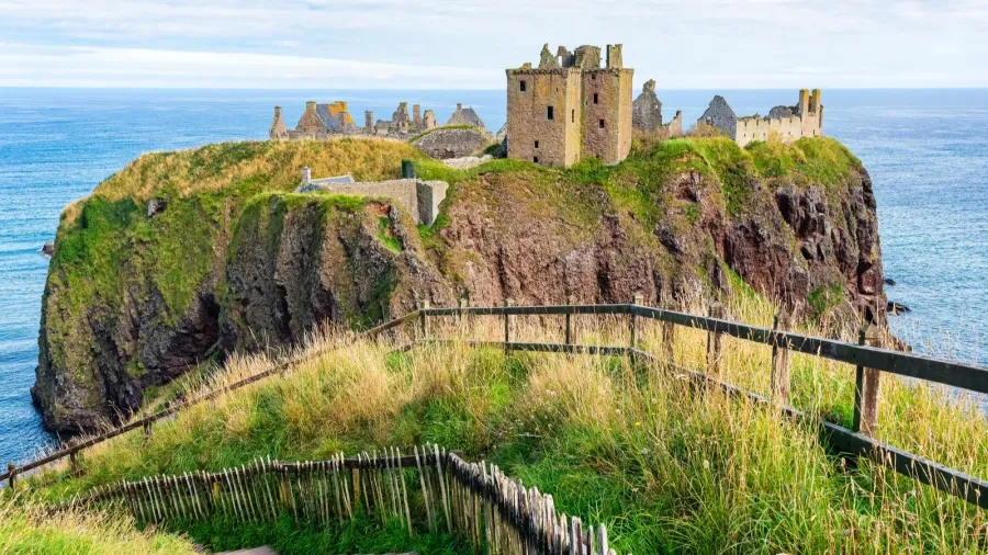 stairs on the cliffs leading to dunnottar castle in the