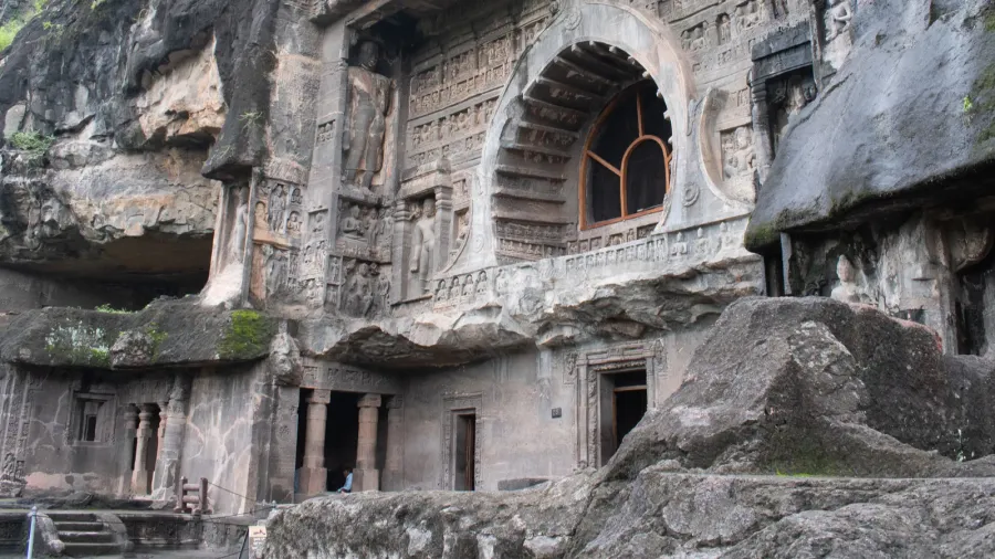 striking facade of ajanta cave19 showcases its chaitya hall entrance