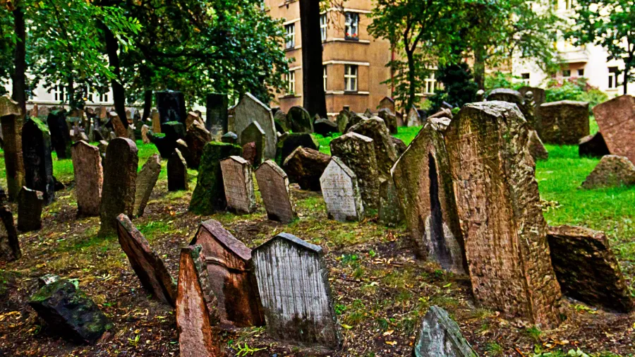 tombstones at the old jewish cemetery in prague