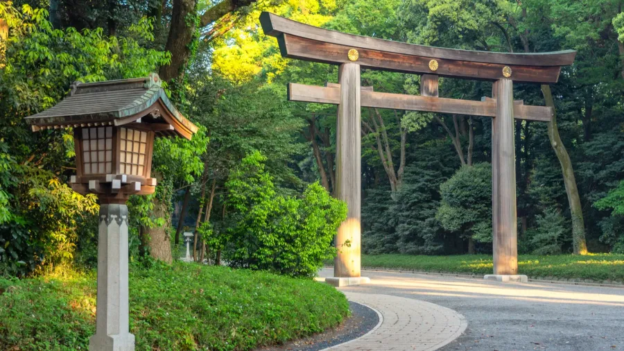 torii gate leading to the meiji shrine complex meiji shrine