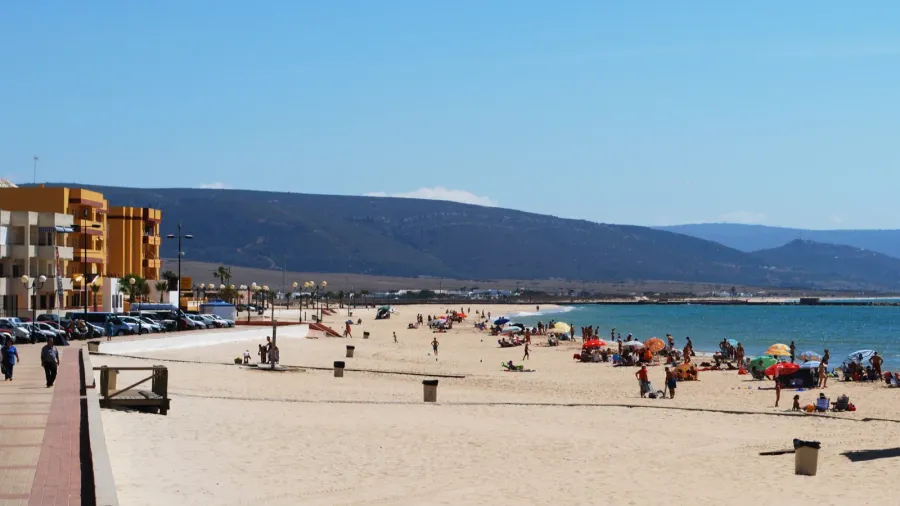 tourists relaxing on the beach during the summertime barbate