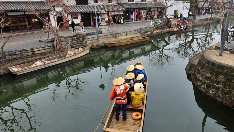 traditional boat in kurashiki bikan historical quarter old town in