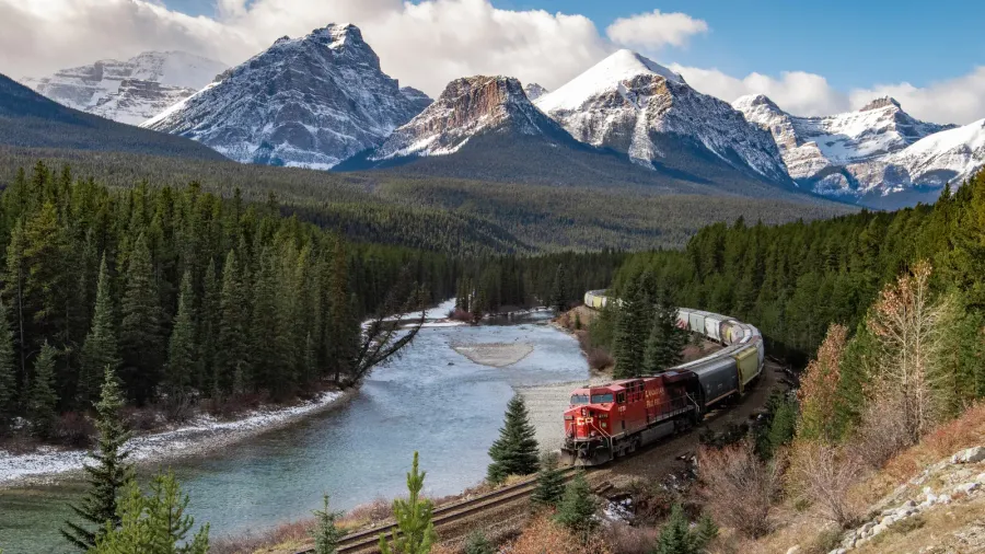 train in the valley in banff canada