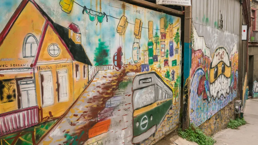 valparaiso chile  may 16 2016 colourful street art decorating
