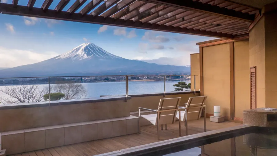 view of mount fuji from japanese style hotel room