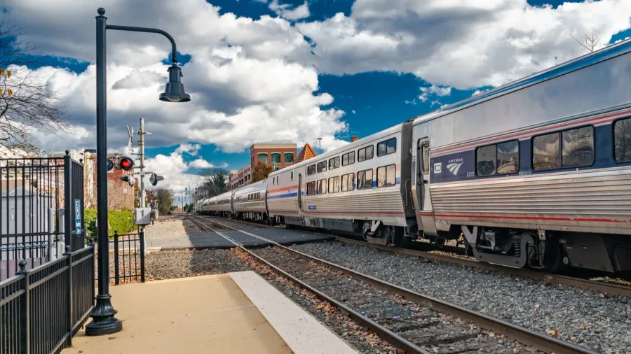 virginia railway express train at the train station in manassas