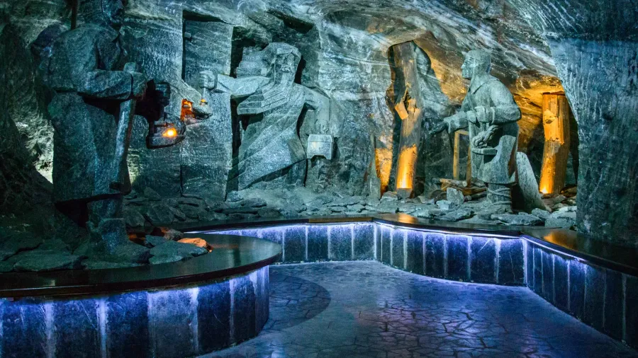 wieliczka salt mine sculpture in salt  two miners in