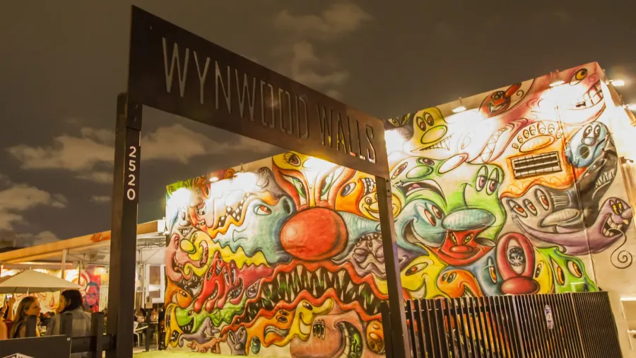 wynwood walls entrance at arts district by night miami