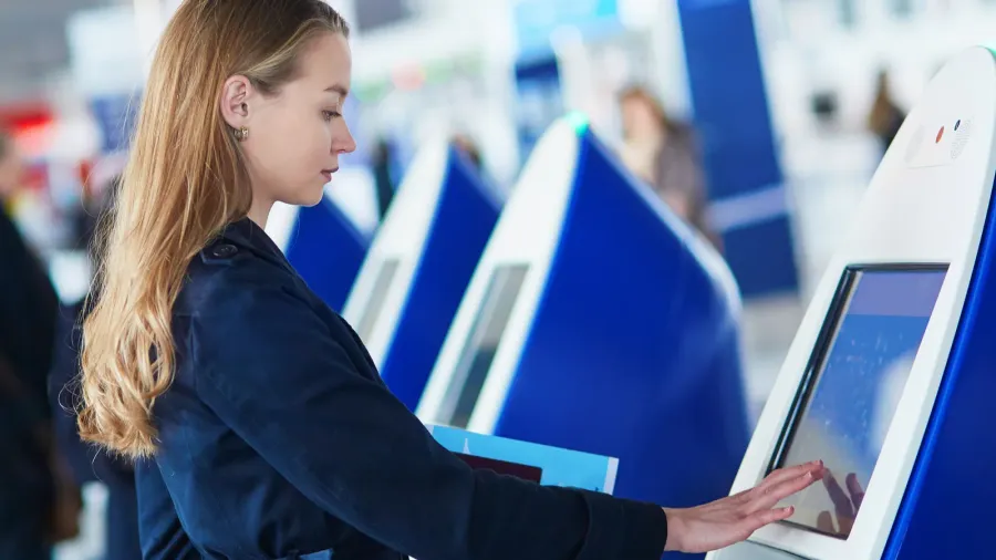 young female traveler in international airport